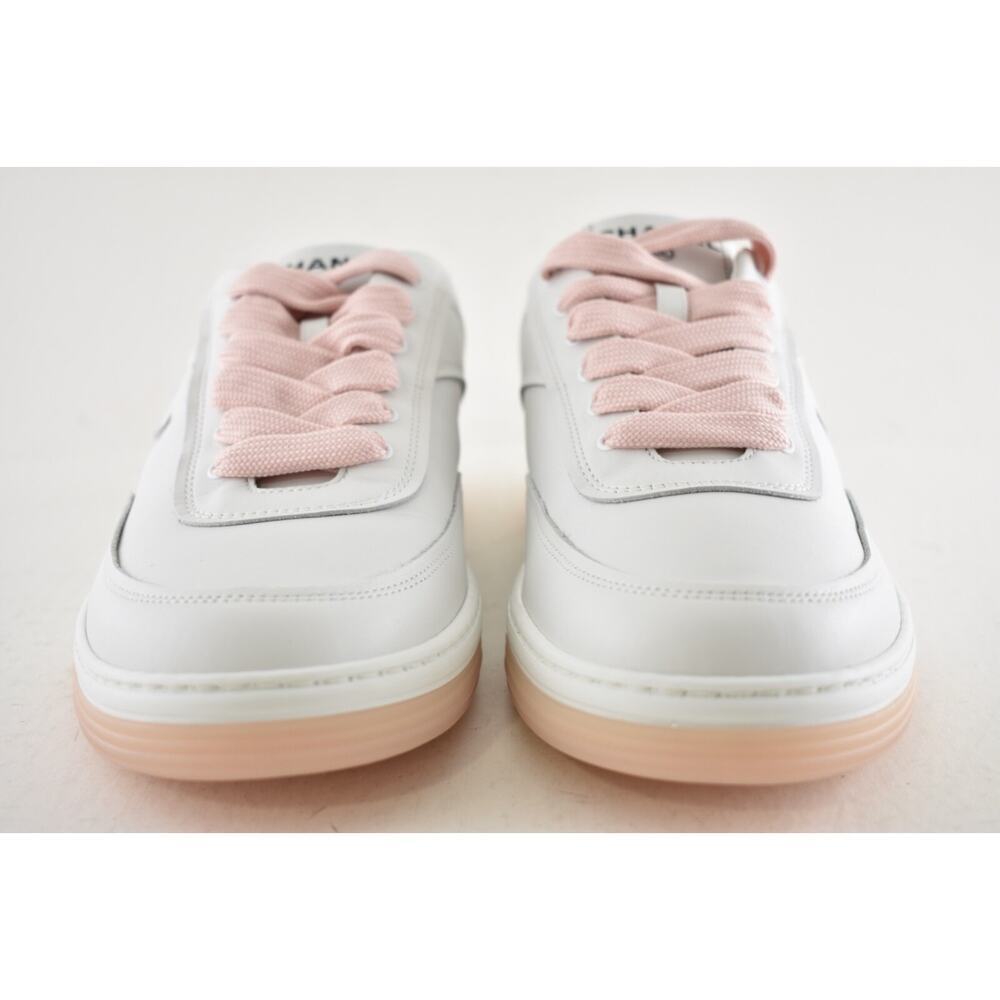 Chanel 24P White Pink Leather CC Logo Flat Lace Up Runner Trainer Sneaker 40 - Picture 8 of 15